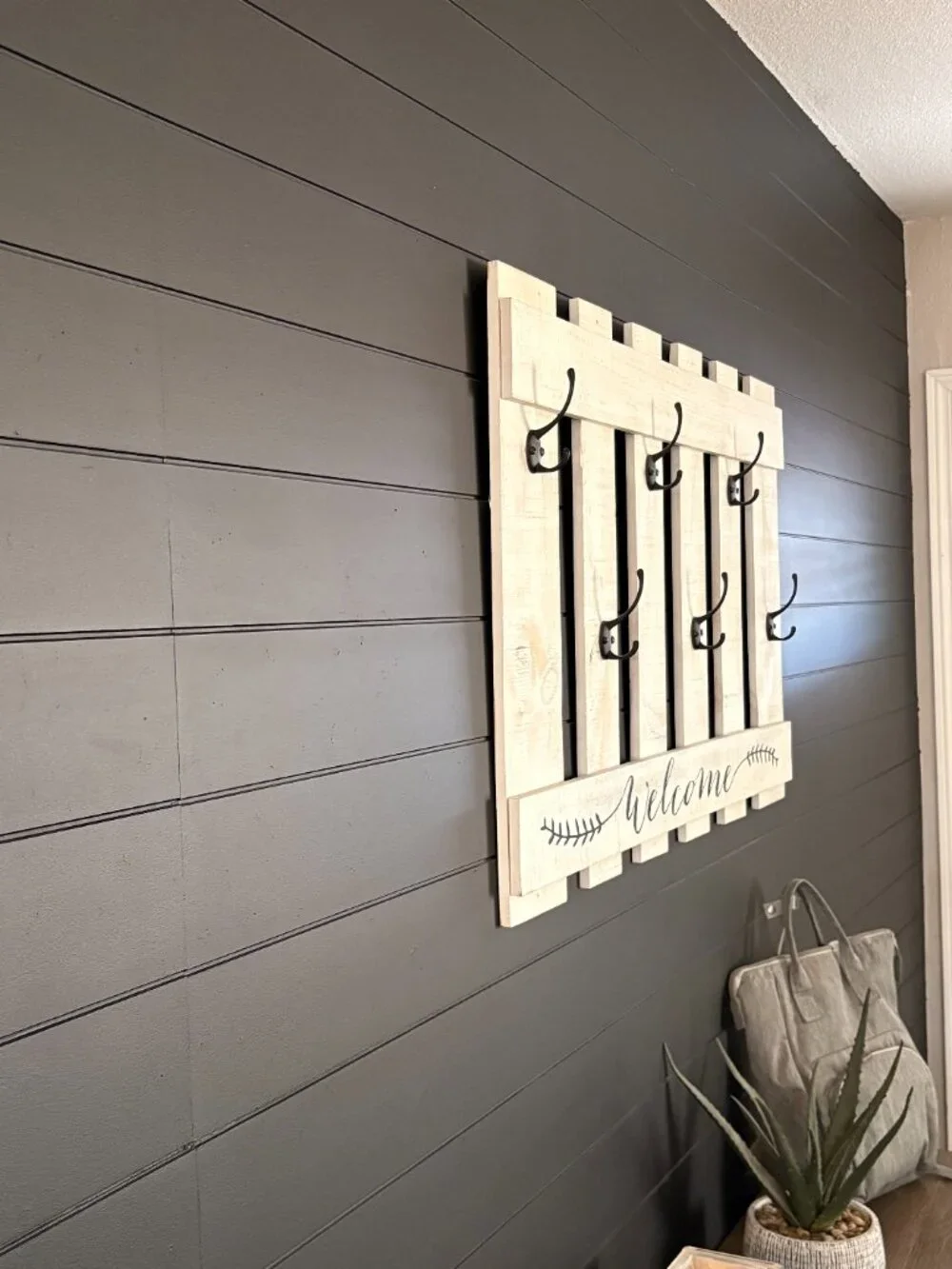 Farmhouse Welcome Wall Coat Rack | Rustic Wooden Entryway Hook Rack